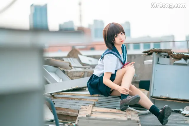 Coser@蠢沫沫 (chunmomo) Vol.035: 天台JK (40 photos)